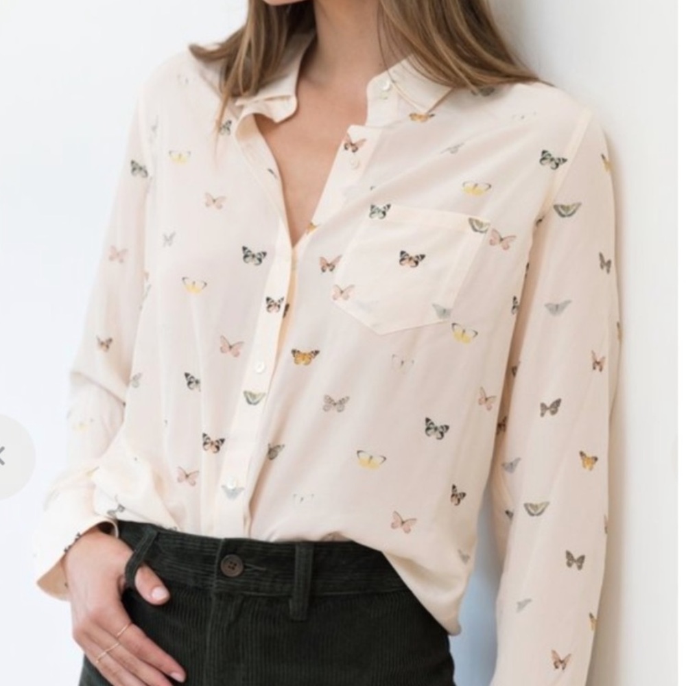 Rails Cream Butterfly Print Button-Down Shirt
